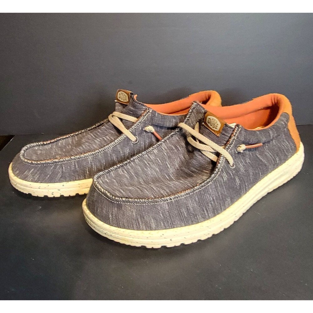 Hey Dude Wally Jersey Canvas Lace-Up Lightweight Oxford Charcoal Men US 10 EU 43
